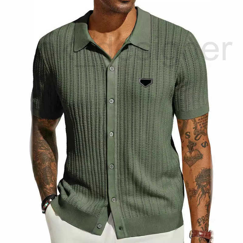 Men's Polos Designer Men Casual Top Summer Cool Knitted Men Shirt Short Sleeve Turn-down Collar Solid Color Hollow Breathable Men short sleeve