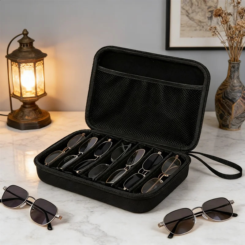 Portable Eyeglass Travel Case with Adjustable Divider Hold 6-7 Pairs of Glasses or Sunglasses Compact and Protective Organizer 260625