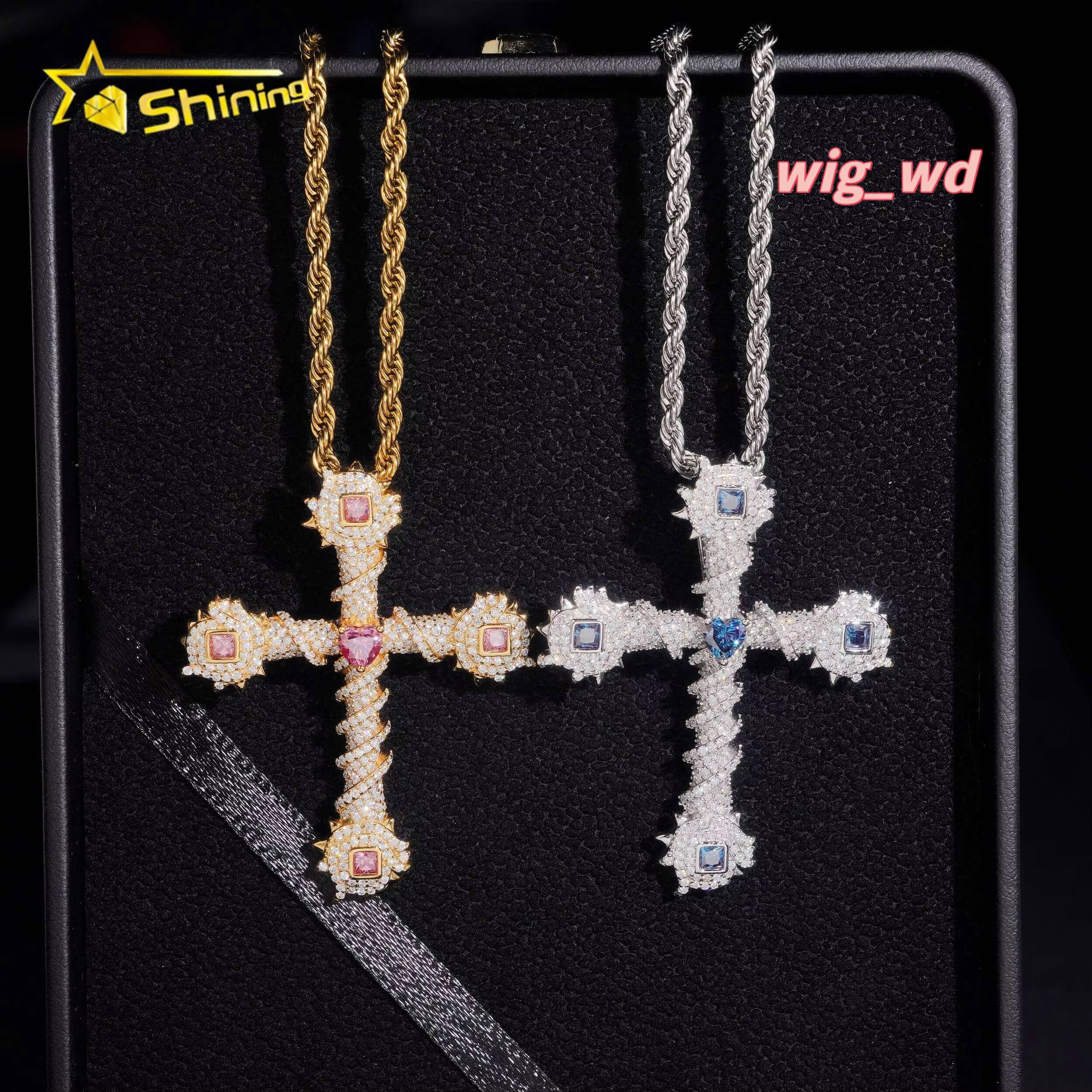 Custom VVS GRA Certificated Iced Out 925 Silver Moissanite Cross Pendant Men Hip Hop Jewelry