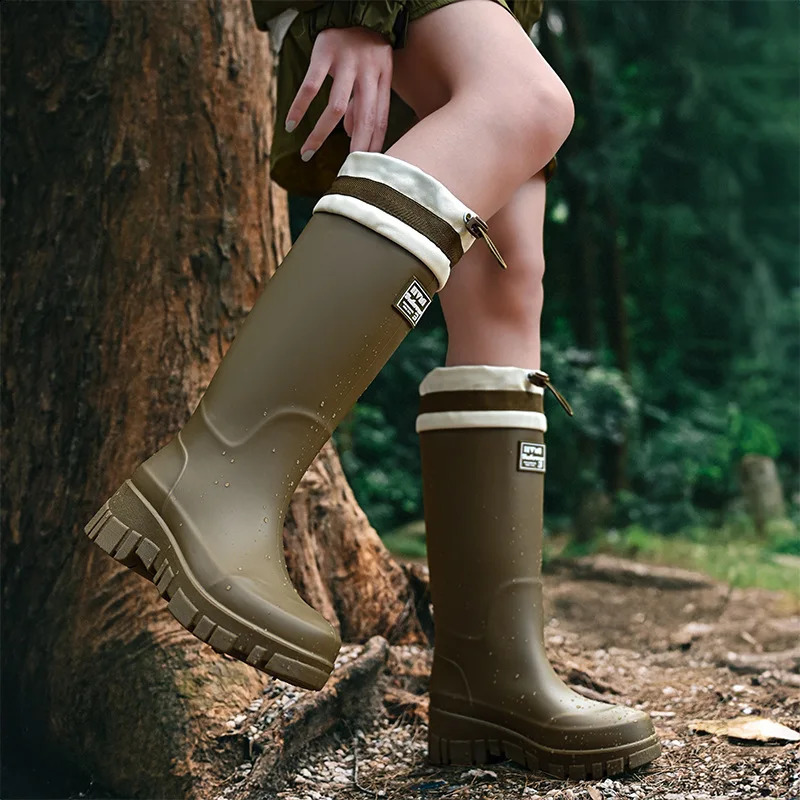 Korean Style Rain Boots for Women Outdoor Mid-tube Waterproof Shoes for Women Non-slip Elastic Cuffs Kitchen Rubber Shoes Women 260625