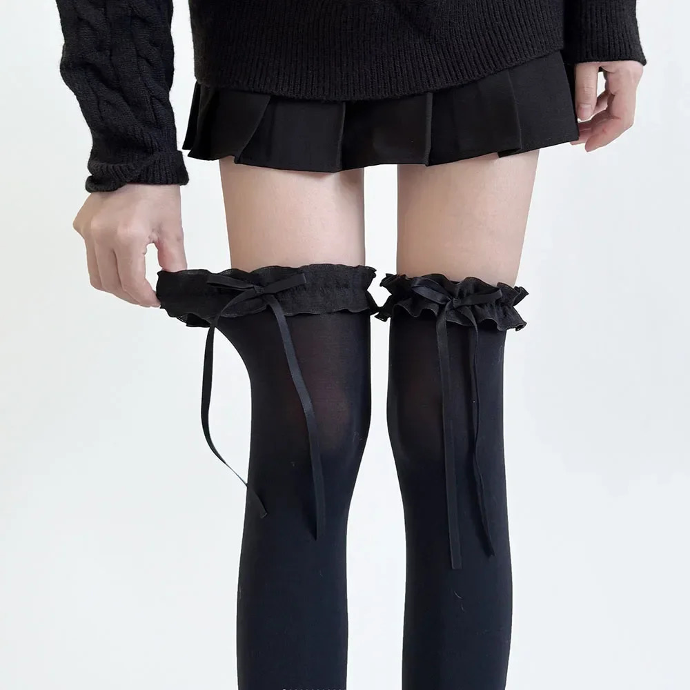 1Pair Spring Summer Women Stockings Sweet Lace Bow Thigh High Japanese Style Lolita Girls Kawaii Over Knee Socks 260624