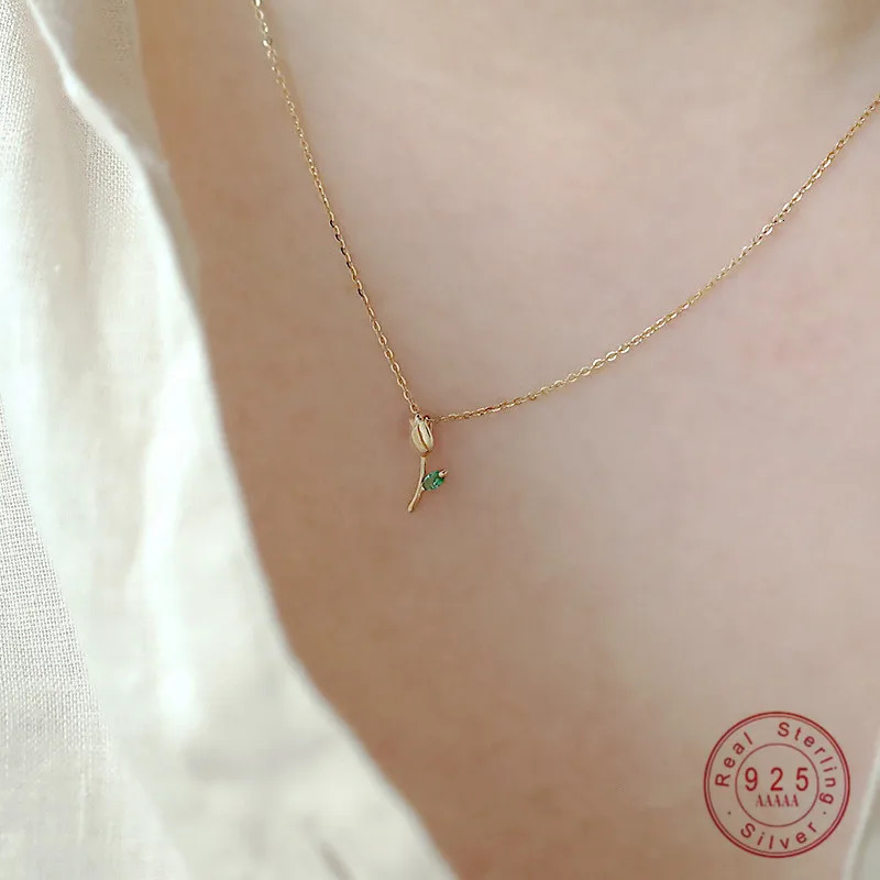 925 Sterling Silver Plated 14K Gold Necklace Retro Temperament Rose Flower Pendant Necklace for Women Wedding Jewelry 260617