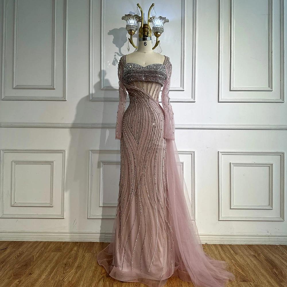 Saudi Nude Beading Crystal Arabic Evening Dresses Gowns with Overskirt for Formal Occasion Robe De Soiree Custom Made Color/size