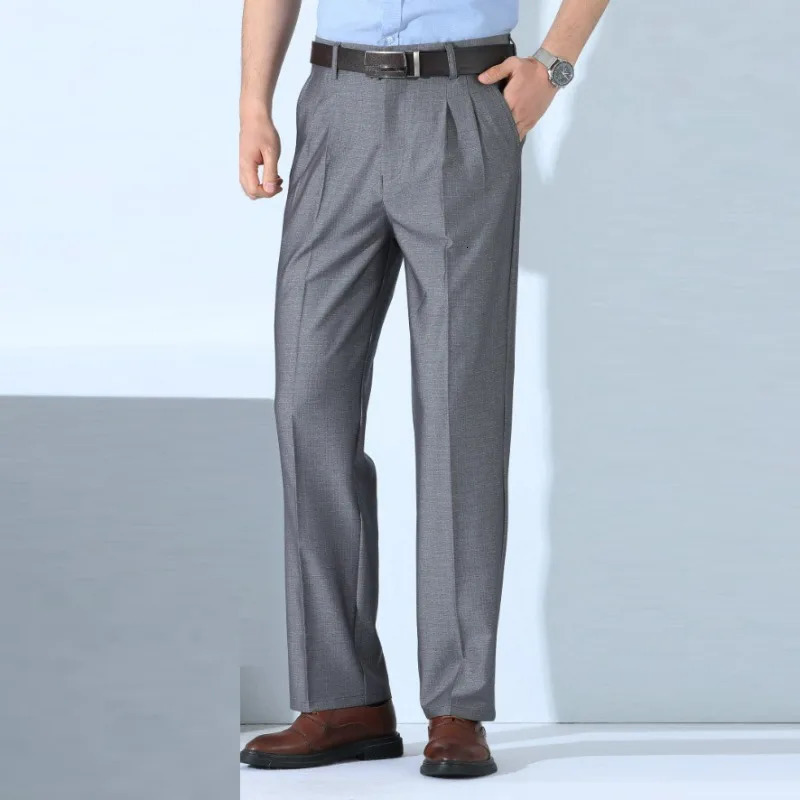 WHXR Man Straightleg Pant Thin Pleated Business Casual Male Trousers Loose High Waist Breathable Versatile Men Suit 260618