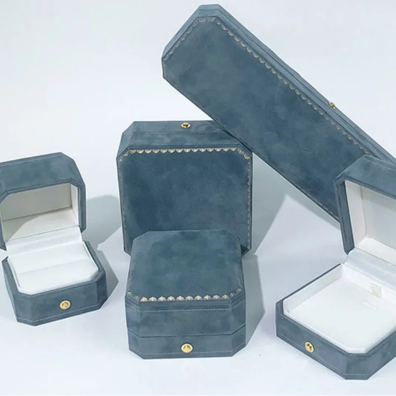 1PC octagonal velvet jewelry box with gold lace decorative necklace - soft lined modern gift jewelry box for bracelet 260624