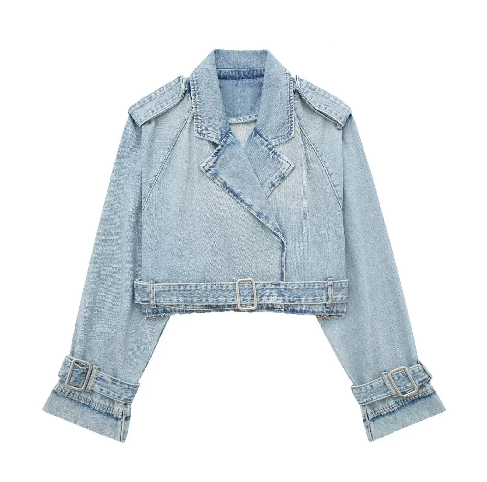 Denim Cropped Trench Coat For Women Oversized Short Trench Coats Women Short Jackets Ladies Long Sleeve Loose 260622