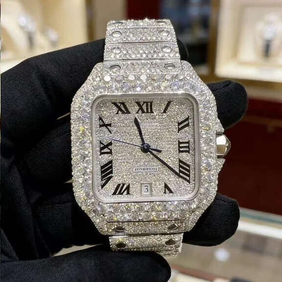 Moissanite diamond watches, designer watches for men and women, VVS grade precision-cut diamonds, high-quality luxury watch movements fast shipping.