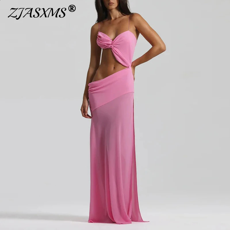 Summer Sexy Backless Irregular Long Dress Womens Side Split Sleeveless Camisole Long Dress Vacation Elegant Hollow Beach Dresses 260625