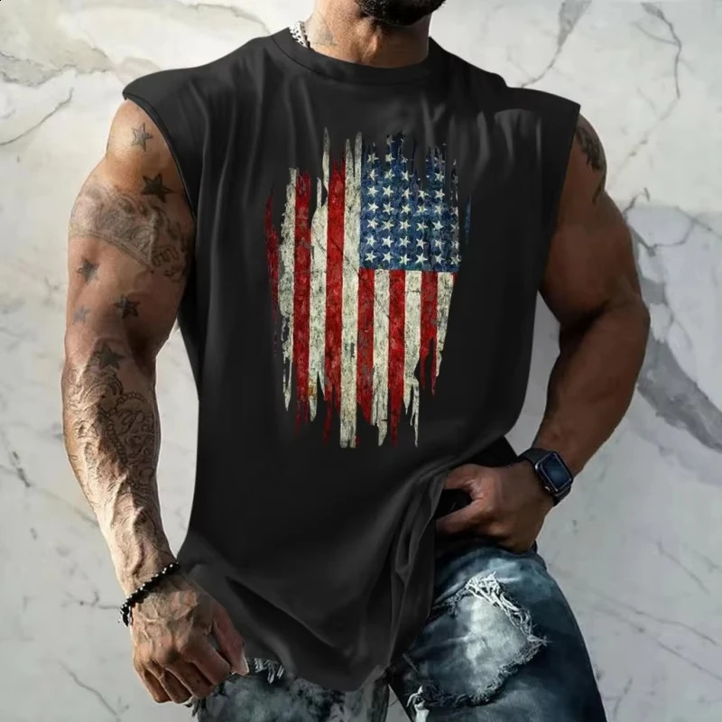 3D Printed American Flag Tank Tops For Men Fashion America Pattern Tees Summer Loose Sports Street Round Neck Vest Casual Tops 260618