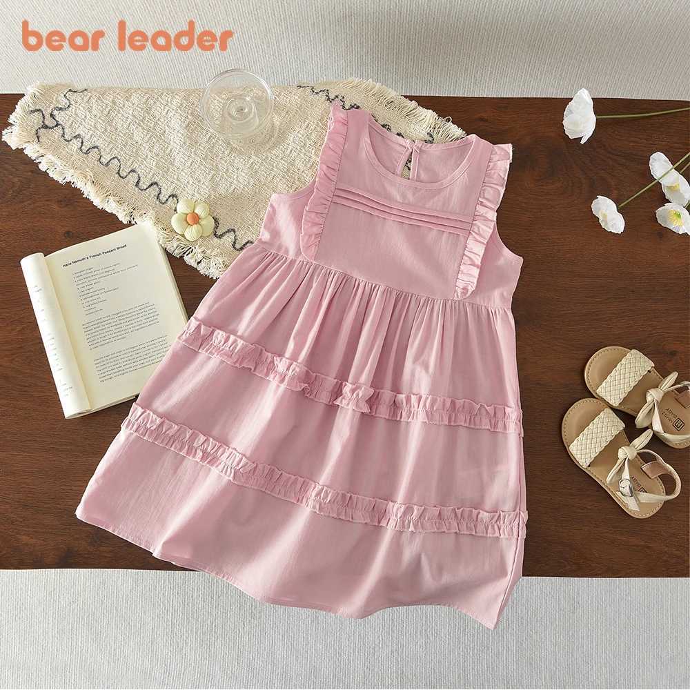Bear Leader 2026 New Summer Solid Color Girls Dresses Fashion Casual Pleated Sleeveless Cotton Childrens Clothing Sisters Dress Y260625LYLC