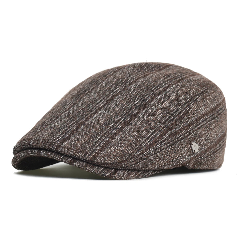 Winter Autumn sboy Cap Men Women Thick Warm Vintage Casual Stripe Berets Flat Hat Peaked Cap Adjustable 260624