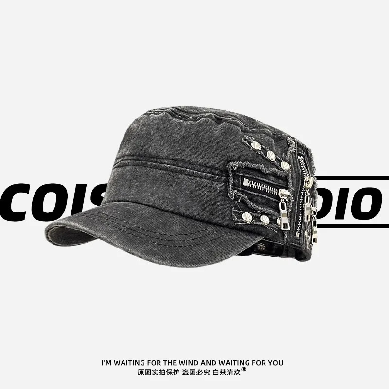 Personalized Rivet Zipper Flat-top Baseball Cap Y2K Spring Summer Travel Sun Protection Versatile Retro sboy Hat Women 260624