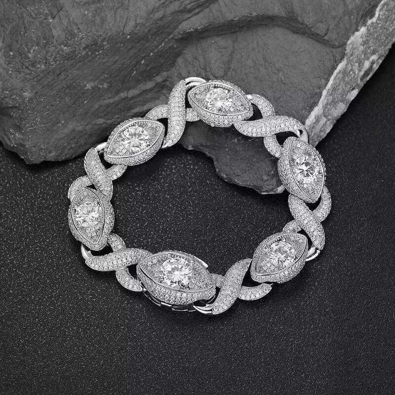 15mm EyeShaped Design Diamond 925 Sterling Silver Iced Out VVS Moissanite Cuban Chain Link Bracelet Women Fine Jewelry