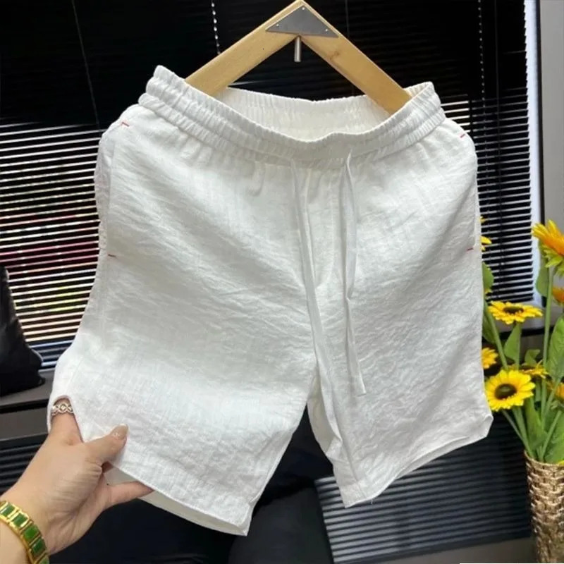 Mens Linen Shorts Beach Breathable Loose Straight Leg Casual Laceup Drawstring Cooling Quickdrying 5Points Pants 260624
