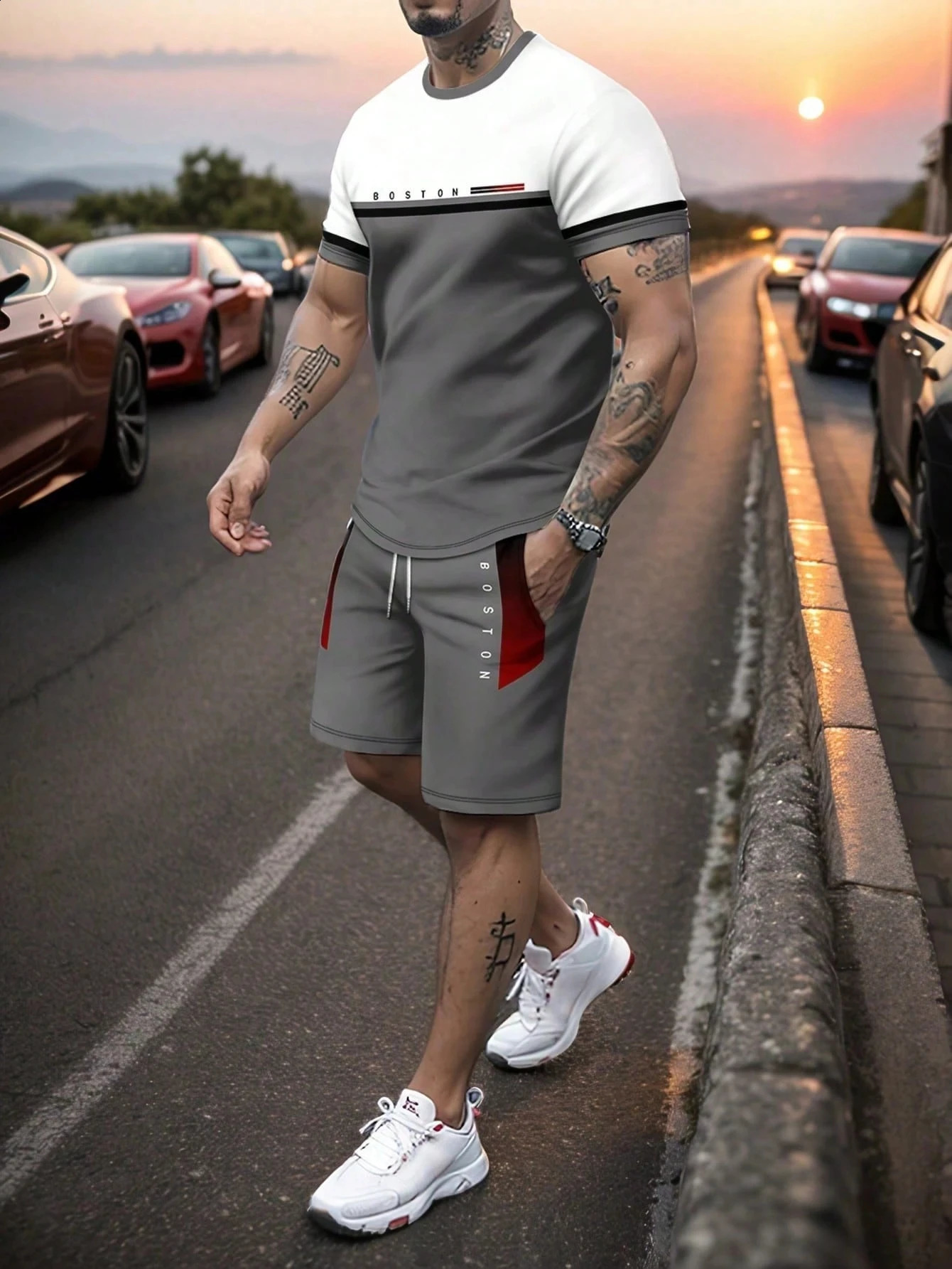 2026 Summer Mens Sportswear Short sleeve Tshirt Suit Twopiece Outdoor Travel Clothing Oversized Man Shorts Training Clothes 260625