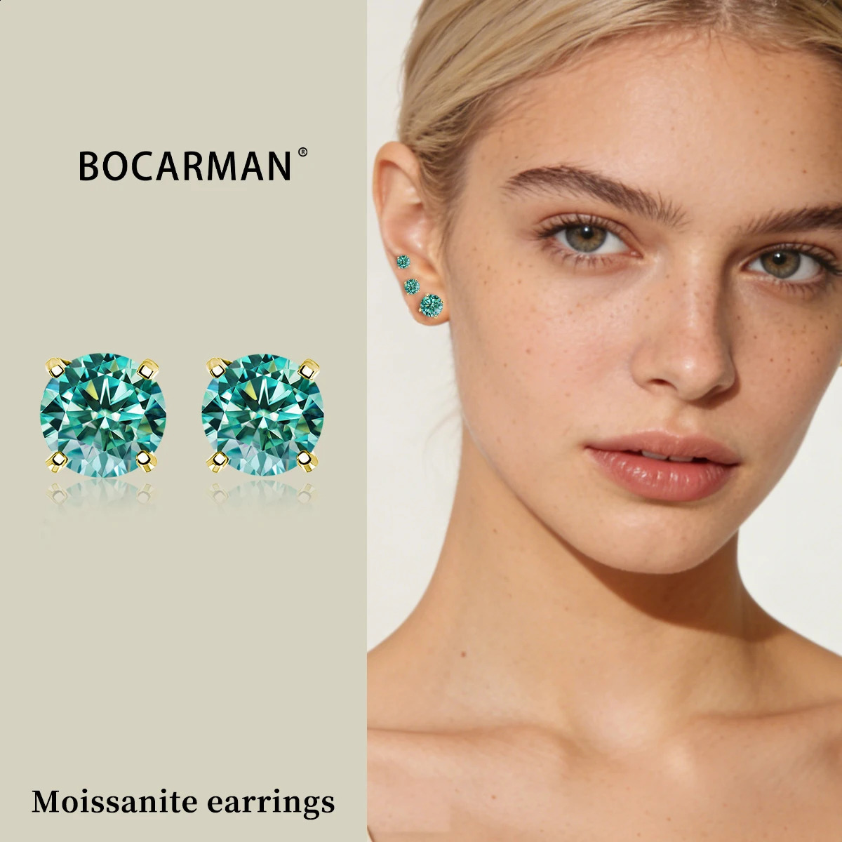 BOCARMAN GRA 03-3Carat Certified S925 sterling silver earrings for women original color colourfast Cyan fine jewelry 260624