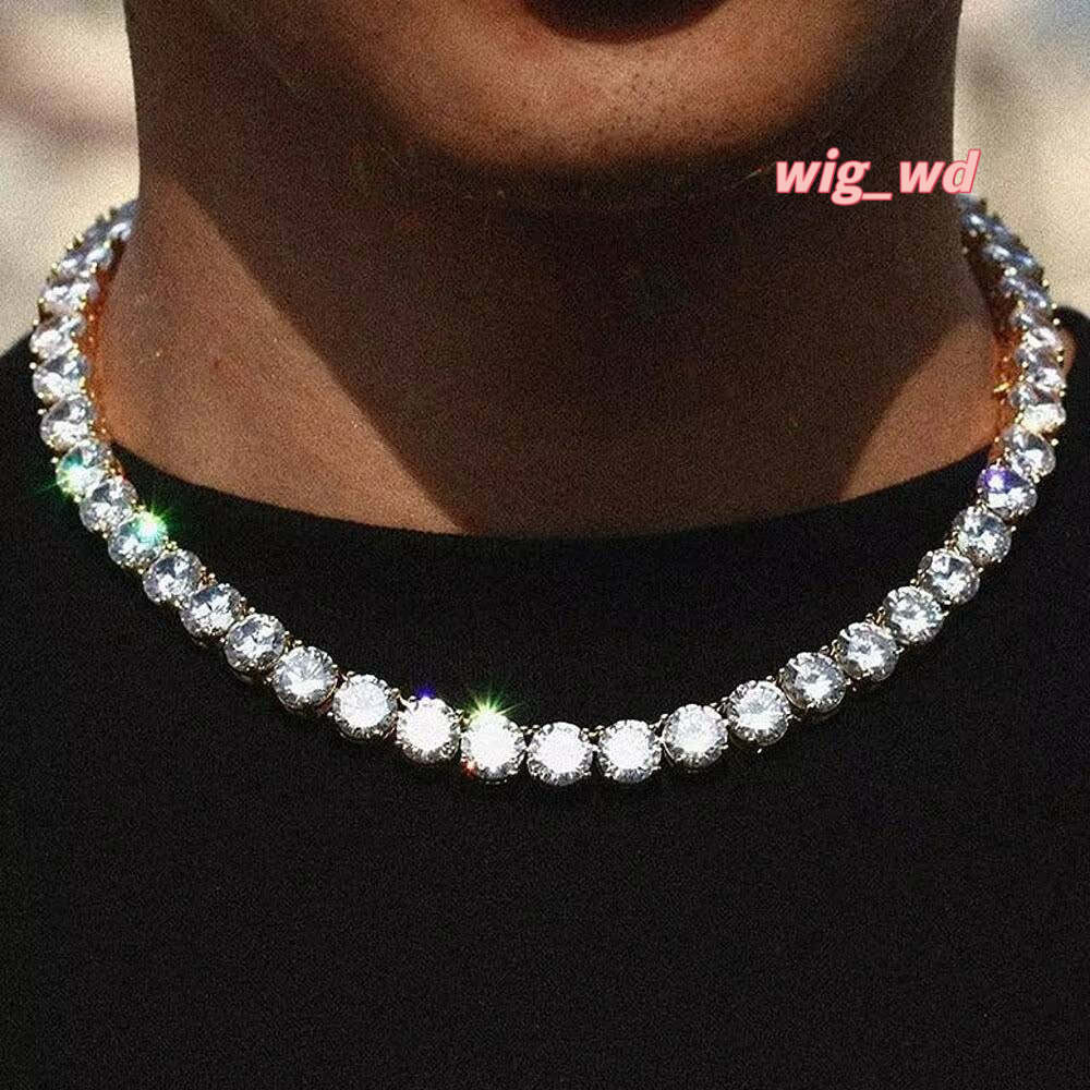 925 Silver Vintage Gold Plated Elegant Men's Round Cut Moissanite Tennis Necklace-Perfect Gift