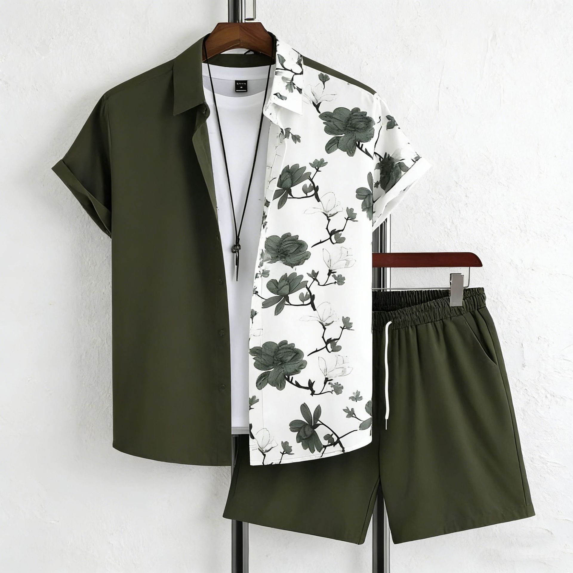 2026 TEMU Conjunto popular de camisa y pantalones cortos hawaianos con estampado 3D de manga corta y moda para hombre