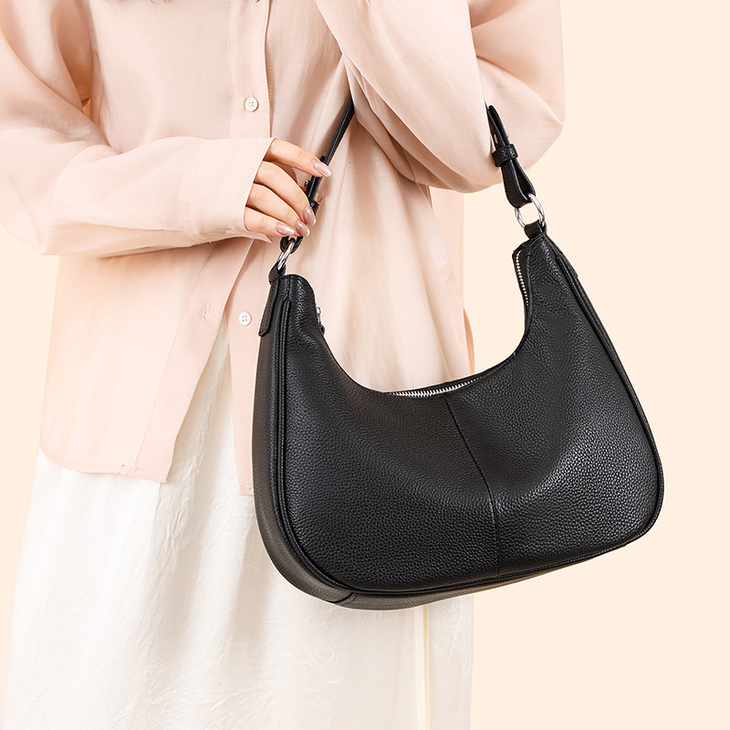 Cross-Border Top-Layer Cowhide Soft Underarm Genuine Leather Crescent Bag, Hobo Simple Versatile Commuter Shoulder Bag For Women, Underarm Bag Vinta