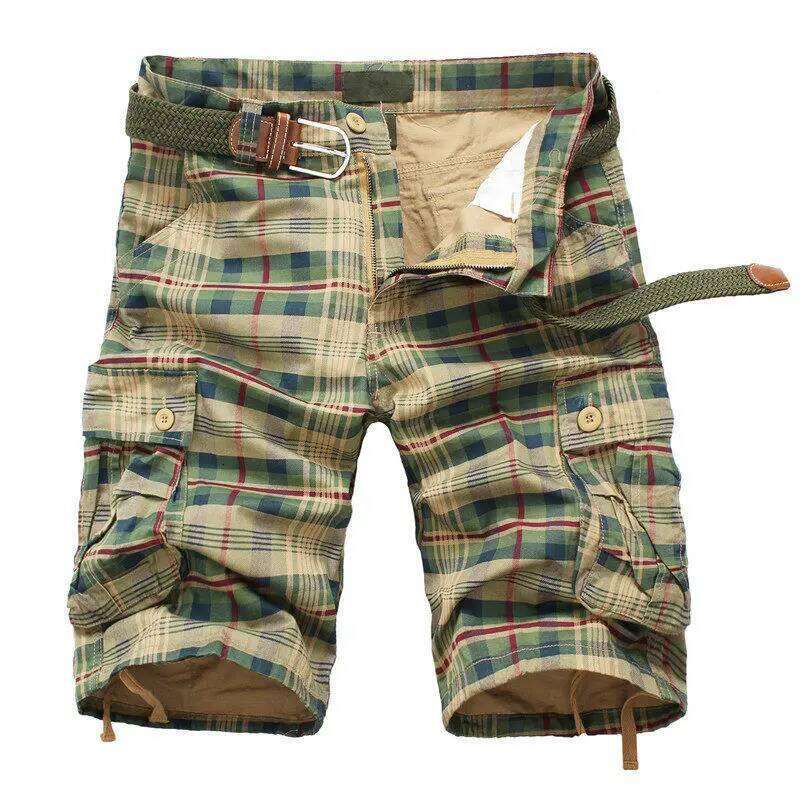 2025 Summer Men Fashion Plaid Beach Mens Casual Shorts Short Pants Male Bermuda Cargo Overalls No belt 26Y0625