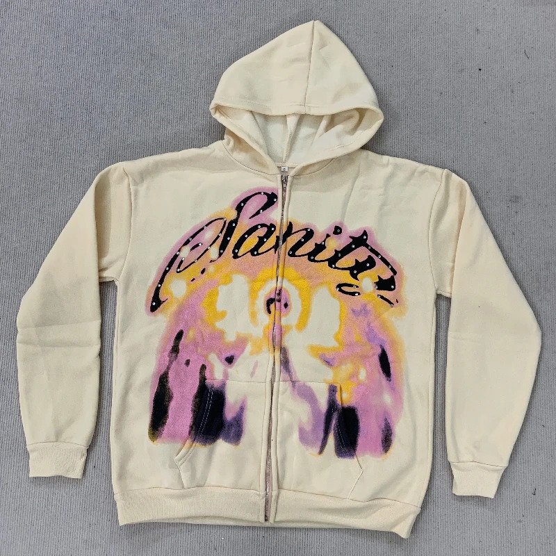 European Aesthetics Oversize Personality Long Sleeve Grunge Casual Coat High Street Vintage Drawing Printing Zipper Loose Hoodie 260622