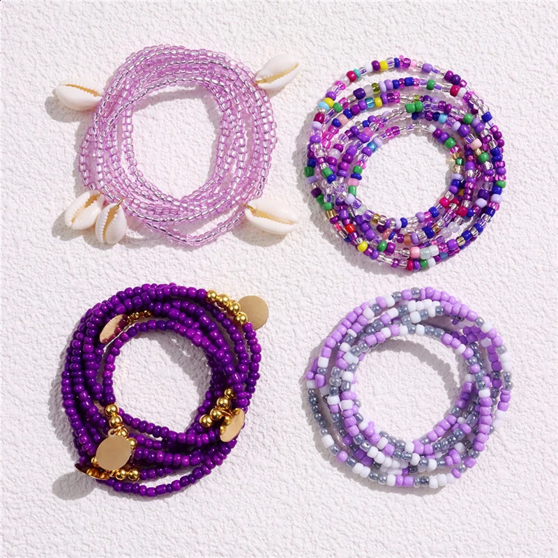 Colorful Four Sets Rice Beads Elastic Waist Chain Belly Chains for Women Bohemian Beach Style Fashion Jewelry Ancessories 260625