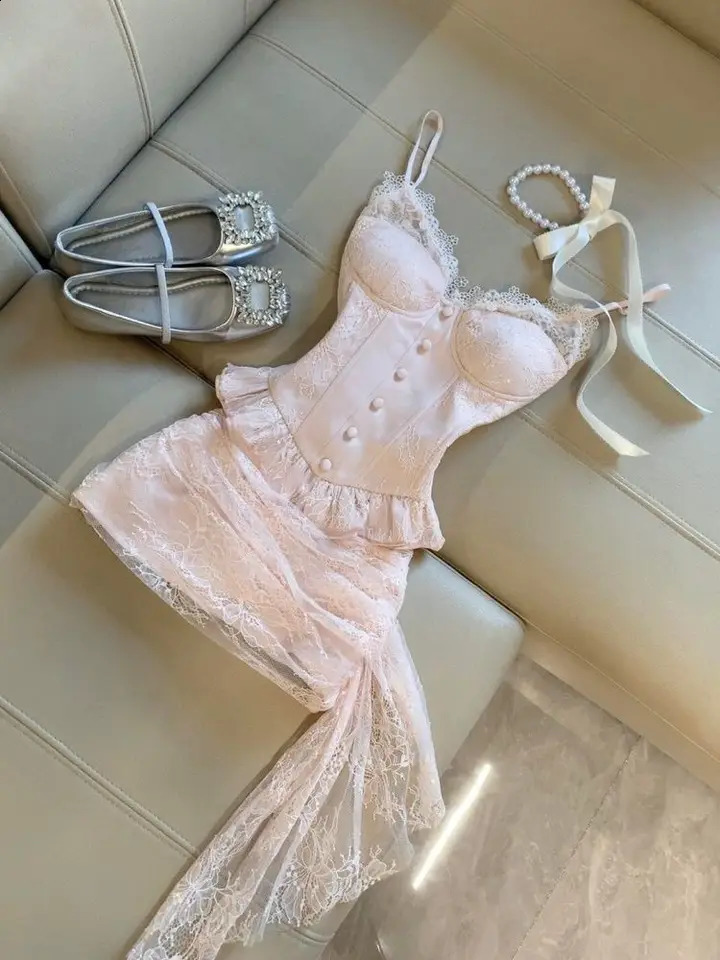 2026 Summer Sweet Pure Desire Style Party Outfit Sexy Camisole Top Bodycon Skirt Suit France Elegant Two Piece Set 2026 260624
