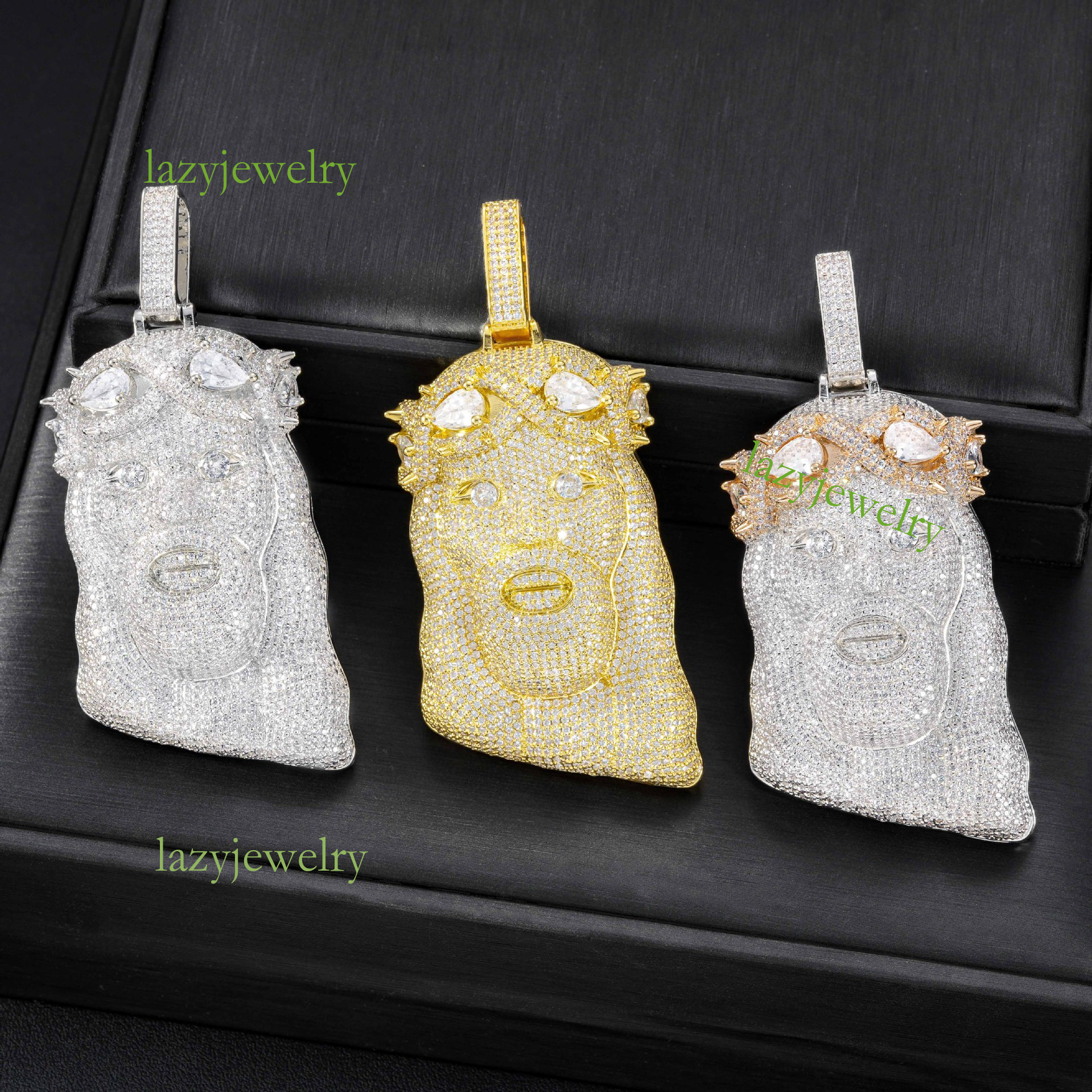 Hip hop style full diamond mosan stone head bramble crown accessories pendant men's personality trend daily wear