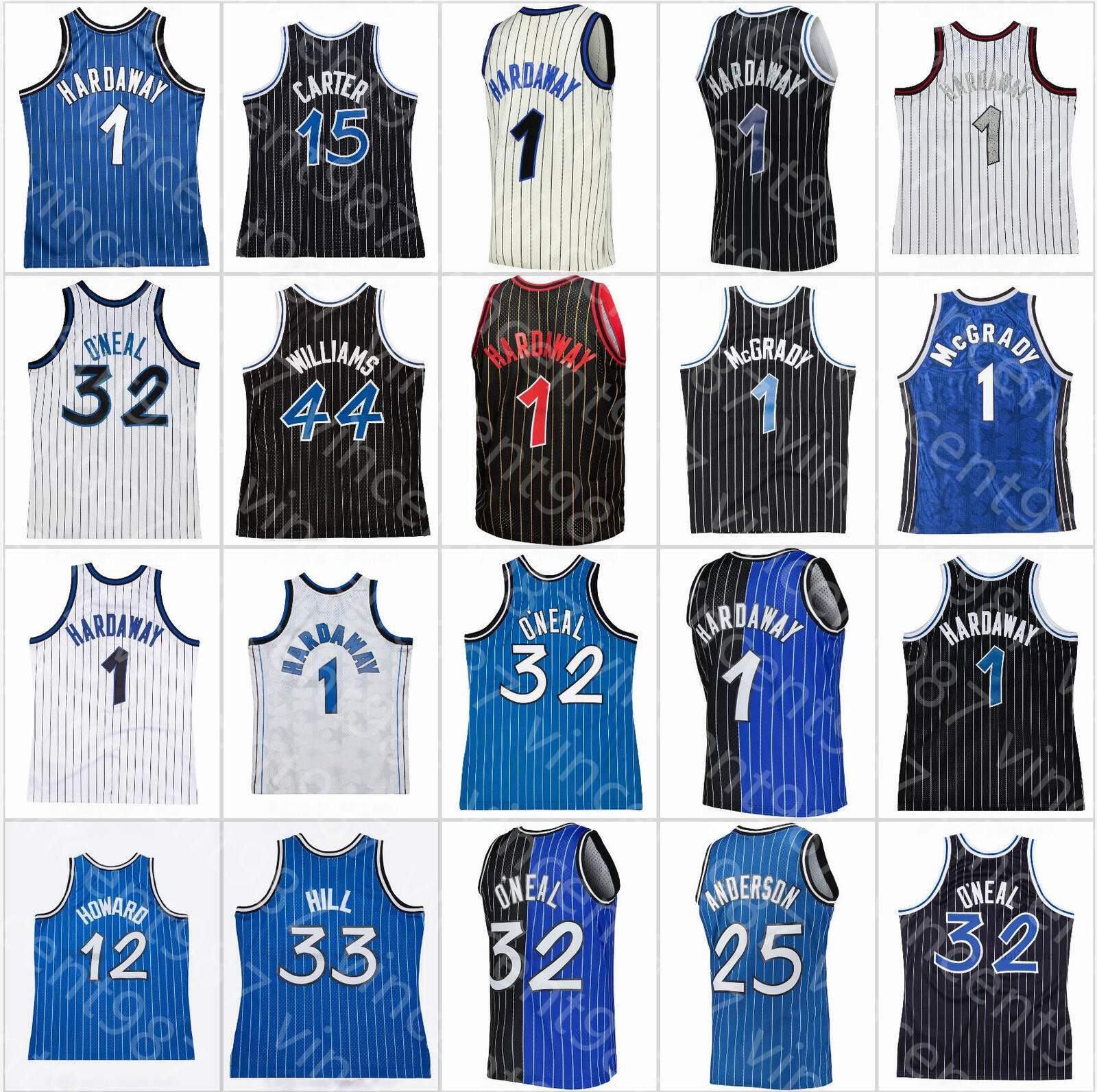 Stitched Retro Basketball Jerseys Penny 1 Hardaway 1 McGrady 32 Shaquille Dwight 12 Howard Vince 15 Carter Nick 25 Anderson Grant 33 Hill Jason 44 W