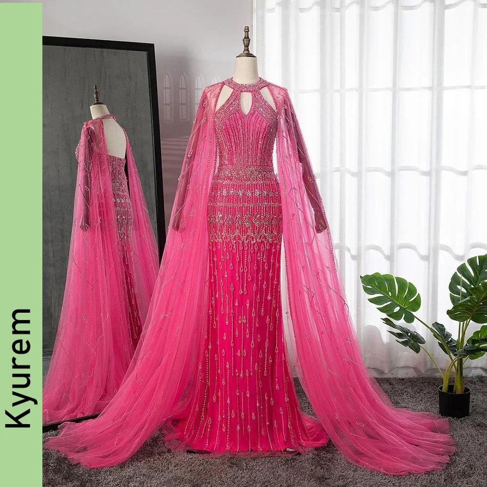 Mermaid Cape Beading Evening Dresses Gowns For Arabic Party Prom gowns Custom Made color/size Robe De Soiree