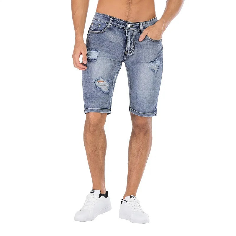 2026 Summer Denim MidCut Pants with Hole n Style Bold and Retro MultiColor Trendy Mens Elastic FivePiece 260625