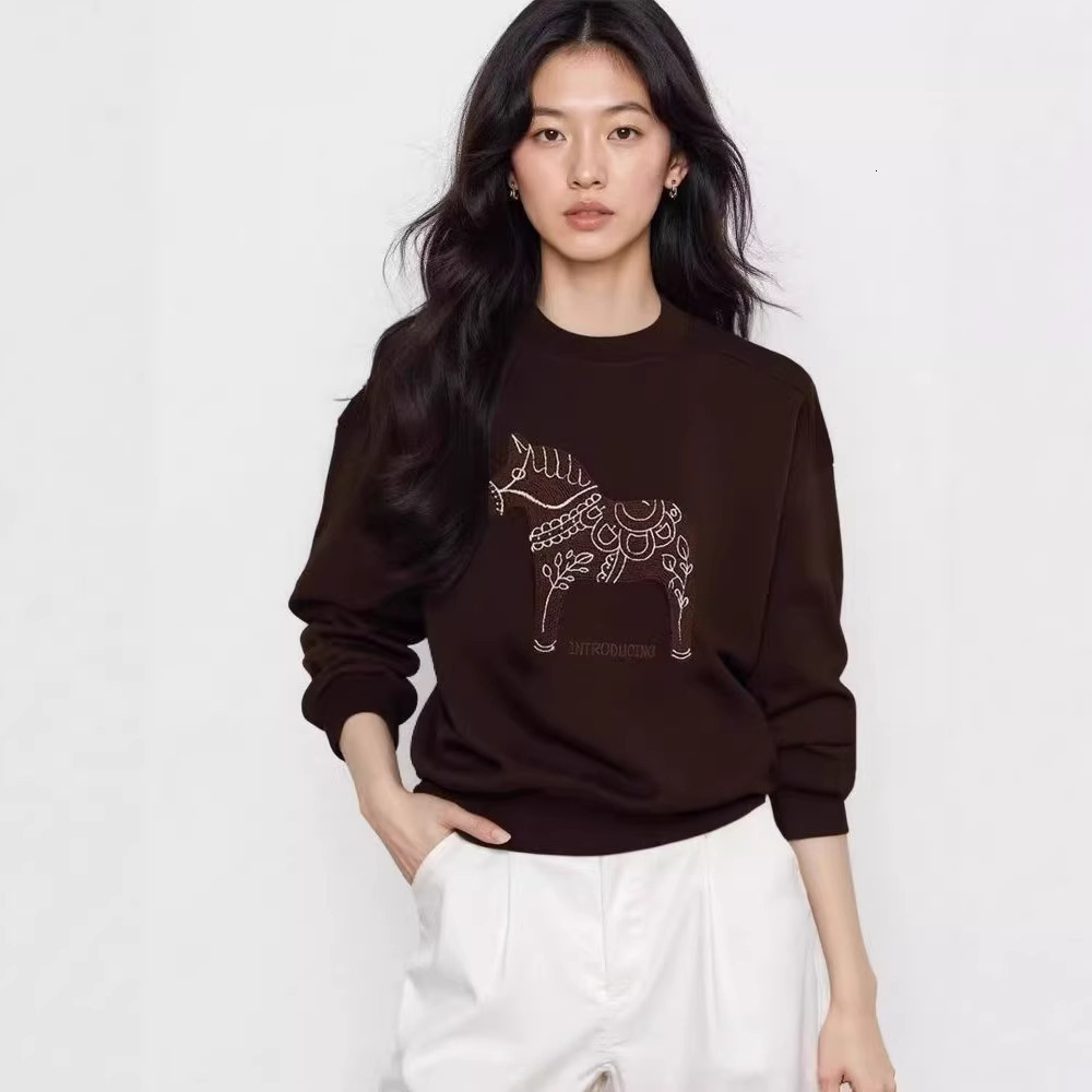 Felpa girocollo da donna Maglia vintage da donna con ricamo ampio e versatile, pullover casual per abiti da donna per lo shopping quotidiano