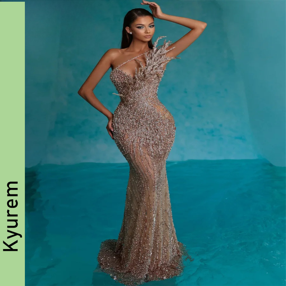 Exquisite Full Beading Blue Prom Dresses One Shoulder Mermaid Crystals Arabic Long Evening Dresses Gowns for Women Robe De Soiree Custom Made Color/