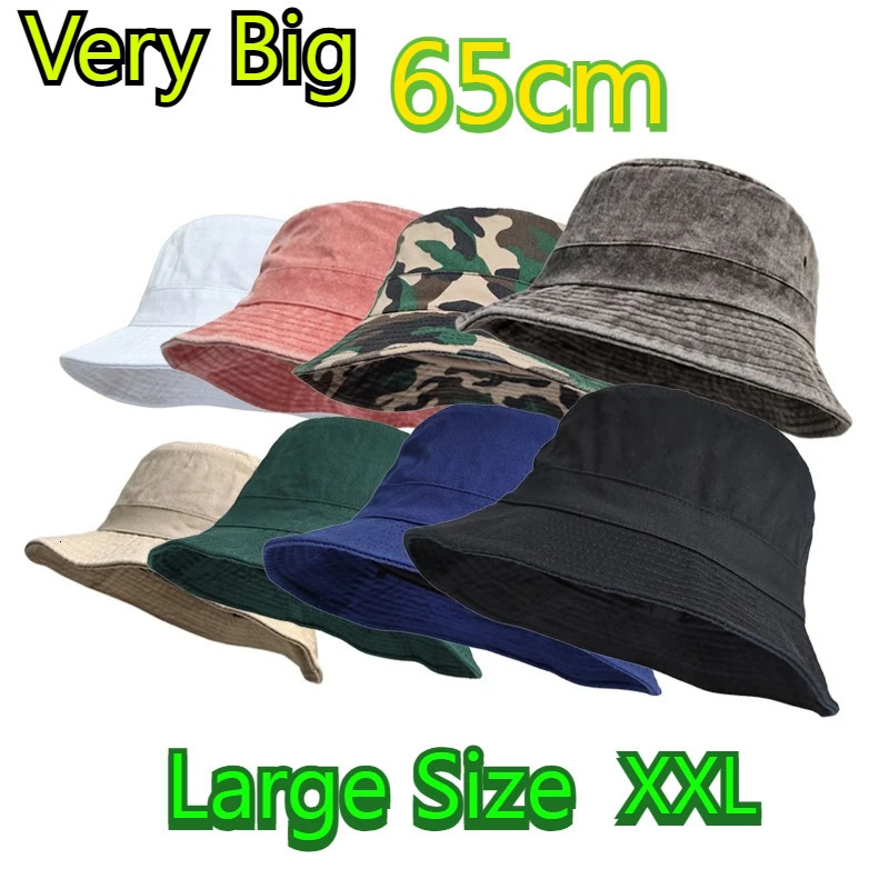 Korean Big Head Washed Denim Bucket Hats Men Sun Hat Plus Size 64cm Oversize Bob Panama Unisex Big Size Fisherman Cap custom 260624