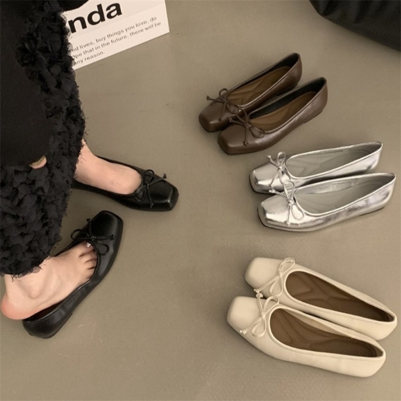 2026 Spring Women Flats Square Toe Shallow Slip On Ladies Casual Ballet Shoes Soft Leather Eelgant Party Dress Shoes 260624