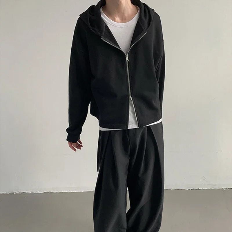Autumn Korean Fashion Zipper Hooded Sweatshirts For Men Long Sleeve Y2K Vintage Hoodies Basic Crop Tops Streetwear Hoody Jacket 260624