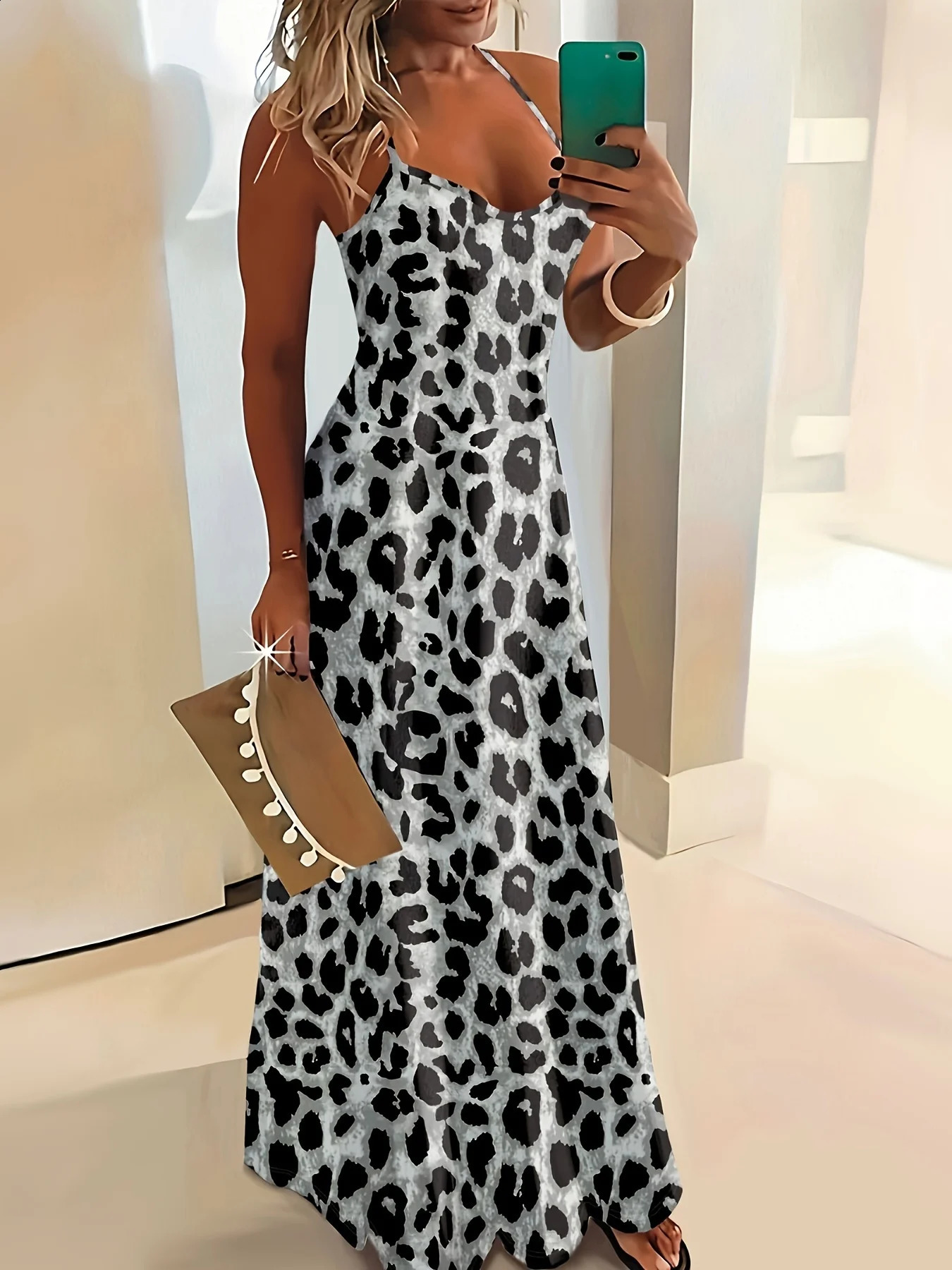 Casual Leopard Print Sundress for Women Vacation Style Sleeveless Tank Dress with Round Neck Summer Beach Party Outfit 260613banjia