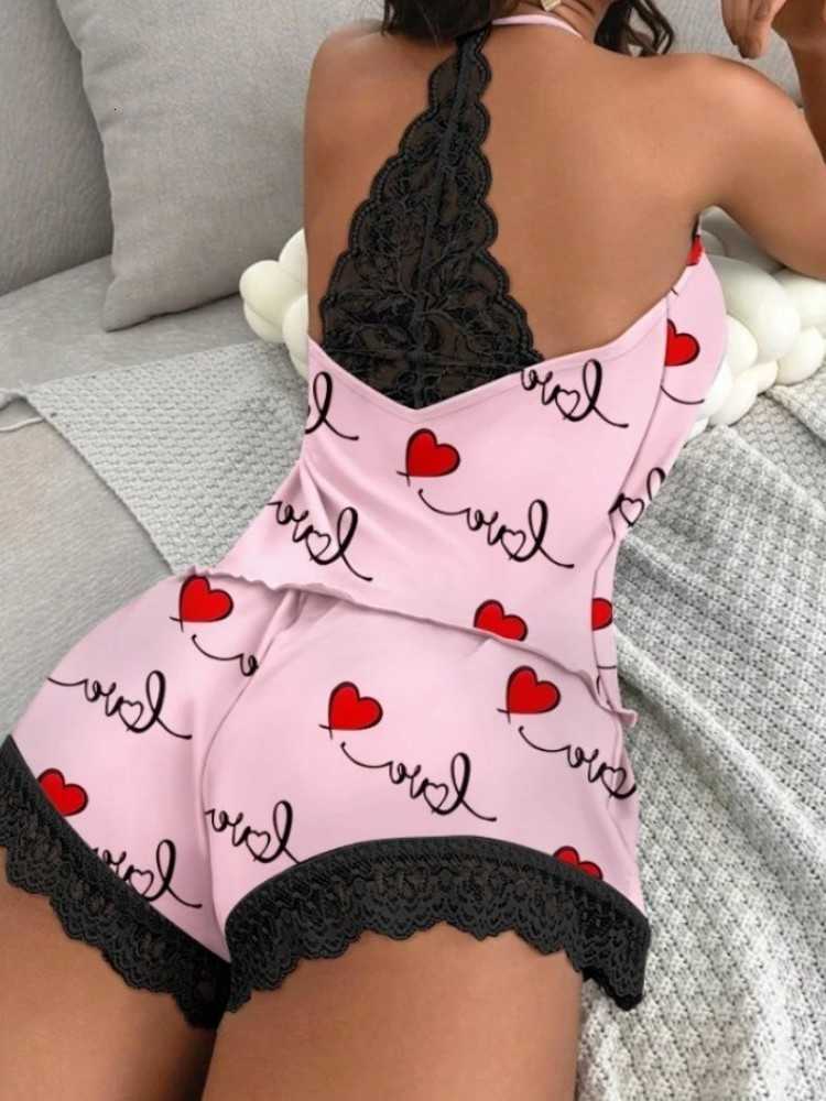 Casual Womens Summer Pajamas Sleepwear Suits V-Neck Sleeveless Heart Print Cami and Shorts Set Loungewear M260625