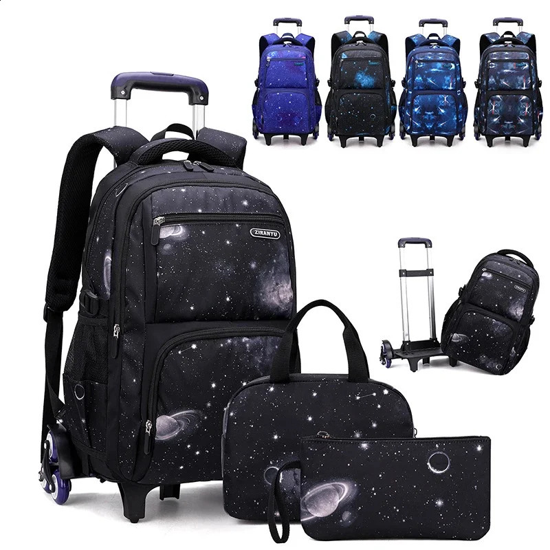 School Bag Kids Rolling Backpack for Boy Wheeled Backpack School Bag With Wheels Trolley Bookbag Carry on Luggage with Lunch Bag 260625