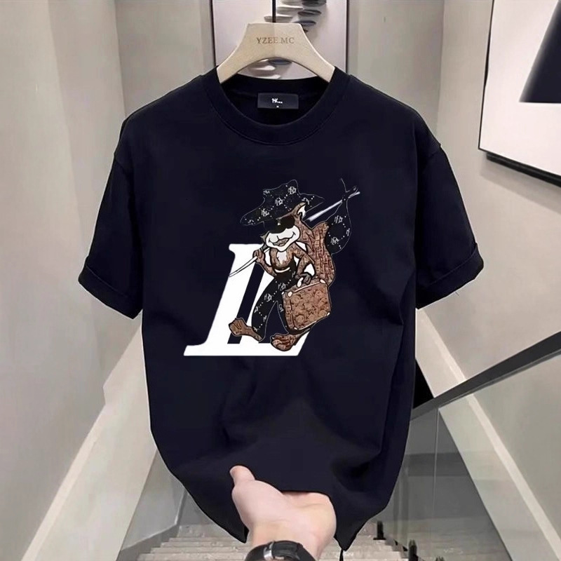 Oversized Crew Neck Tee Premium Heavy Cotton Retro Cartoon Graphic Print Black White Two Tones Soft Breathable Casual Summer Streetwear Staple