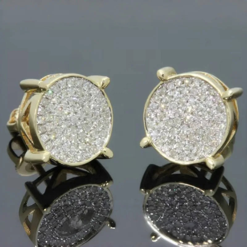 Fancy Round Shaped Stud Earrings Paved Shiny CZ Stone Gold Plated Earrings Fashion Versatile Womens Ear Jewelry 260624