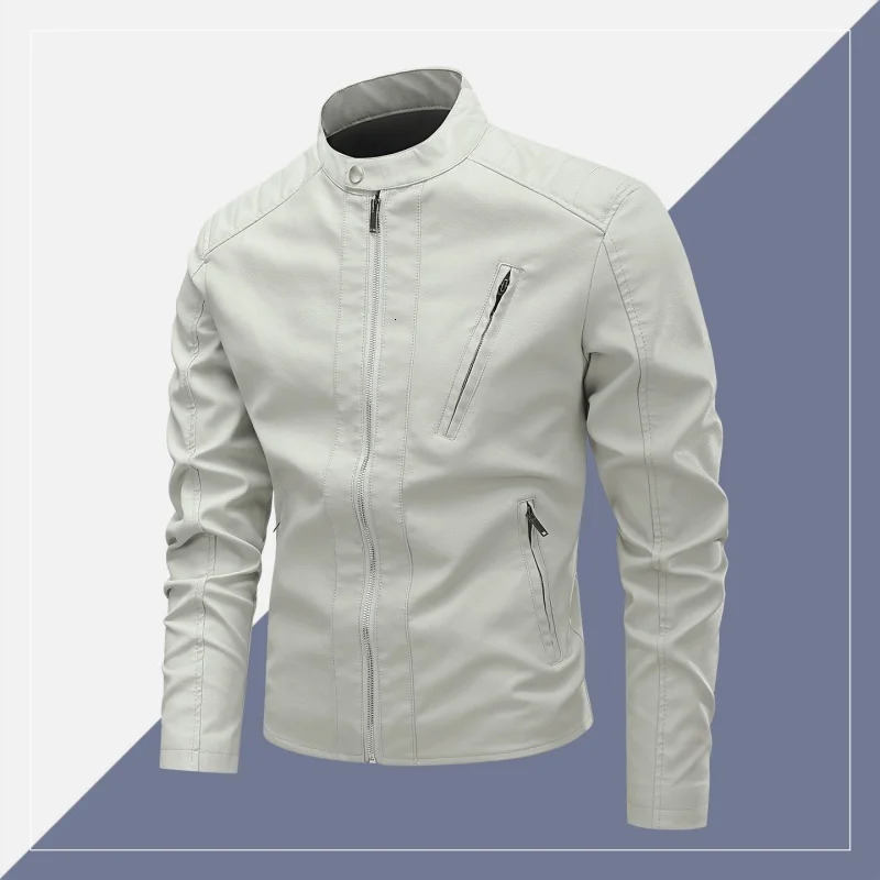 Leather Jacket Mens Casual Trend Slim Fit Handsome Youth Leather Jacket Men Spring Autumn Motorcycle PU Leather Jacket 260624