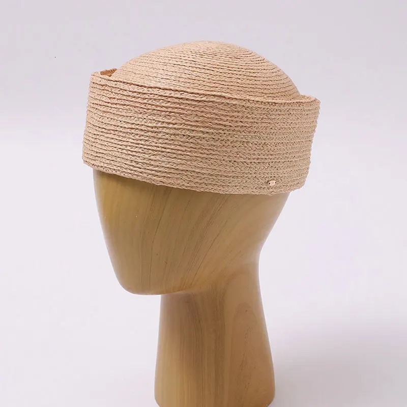 Retro Premium Lafite Straw PillBox Hat Womens Fedora Concave Top Handmade Summer Sun Hat Church Hats Women Elegant Dinner Hat 260624