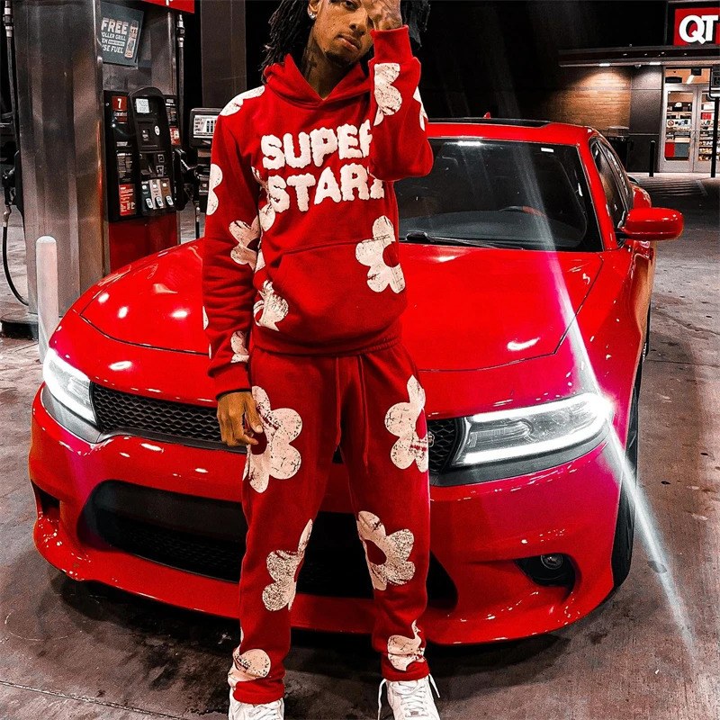 Mens Tracksuit 2 Pieces Sets Hooded Sweatshirt Drawstring Pants Letter Print Hoodies Sportswear Hip Hop Women Autumn 260624