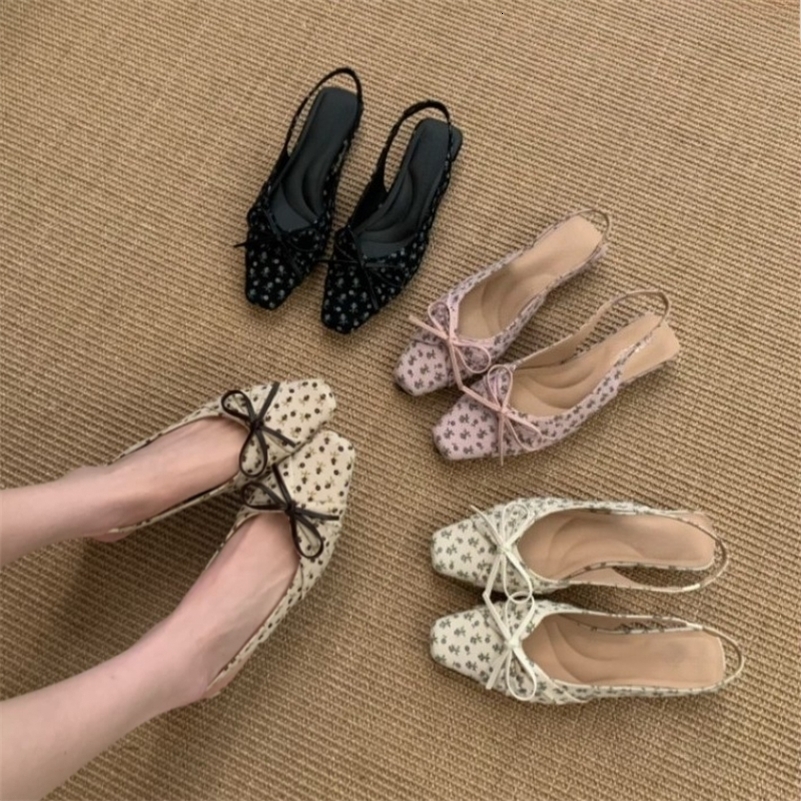 Summer Polka Dot Butterfly-knot Women Sandals Slip On Slingbacks Mules Shoes Ladies Elegant Vacation Dress Wedges Heel Shoes 260624