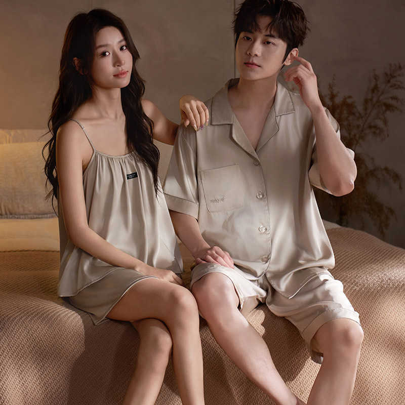 pajamas silk Couple summer ice Men short sleeve shorts 2025 new Women Sleeveless Nightwear Sexy loungewear pijamas para parejas M260625