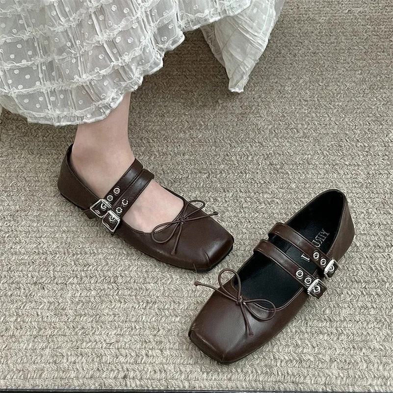 Spring Women Mary Jane Shoes Fashion Square Toe Ladies Comfort Soft Sole Flats Womens Comfort Ballerinas Shoes 260624
