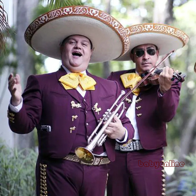 Handmade Purple Groom Wear Trajes De Mariachi Mens Designer Jackets 3 Pieces Men Handsome Blazer Suits(Jacket+Vest+Pants)
