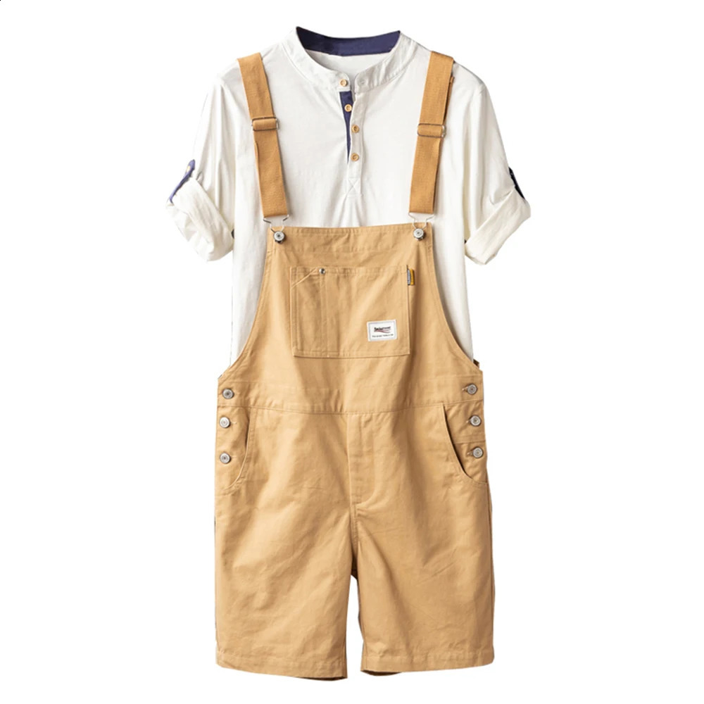 Mens Y2K Fancy Color Bib Overalls Shorts Casual Summer Plus Size Suspenders Breeches Khaki Black Green 260625