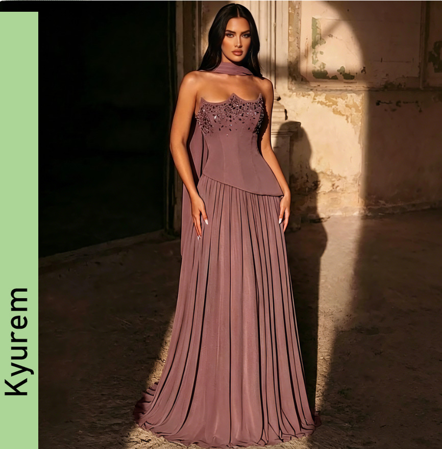 chiffon strapless aline evening dress prom dresses elegant beautiful sequined custom made color size robe de soiree